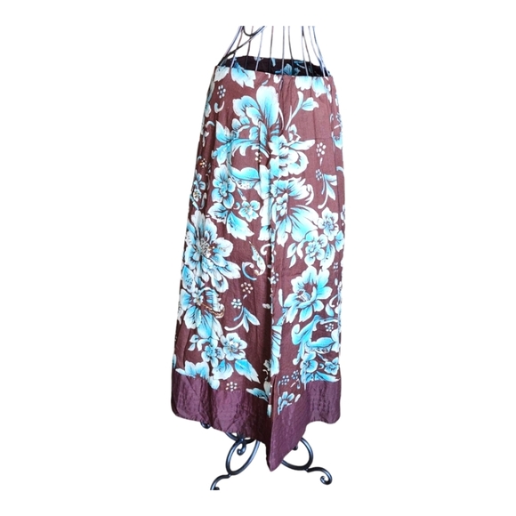 Coldwater Creek Brown Blue Floral A-Line Midi Skirt Size 12 NWT Boho Chic - Picture 4 of 11